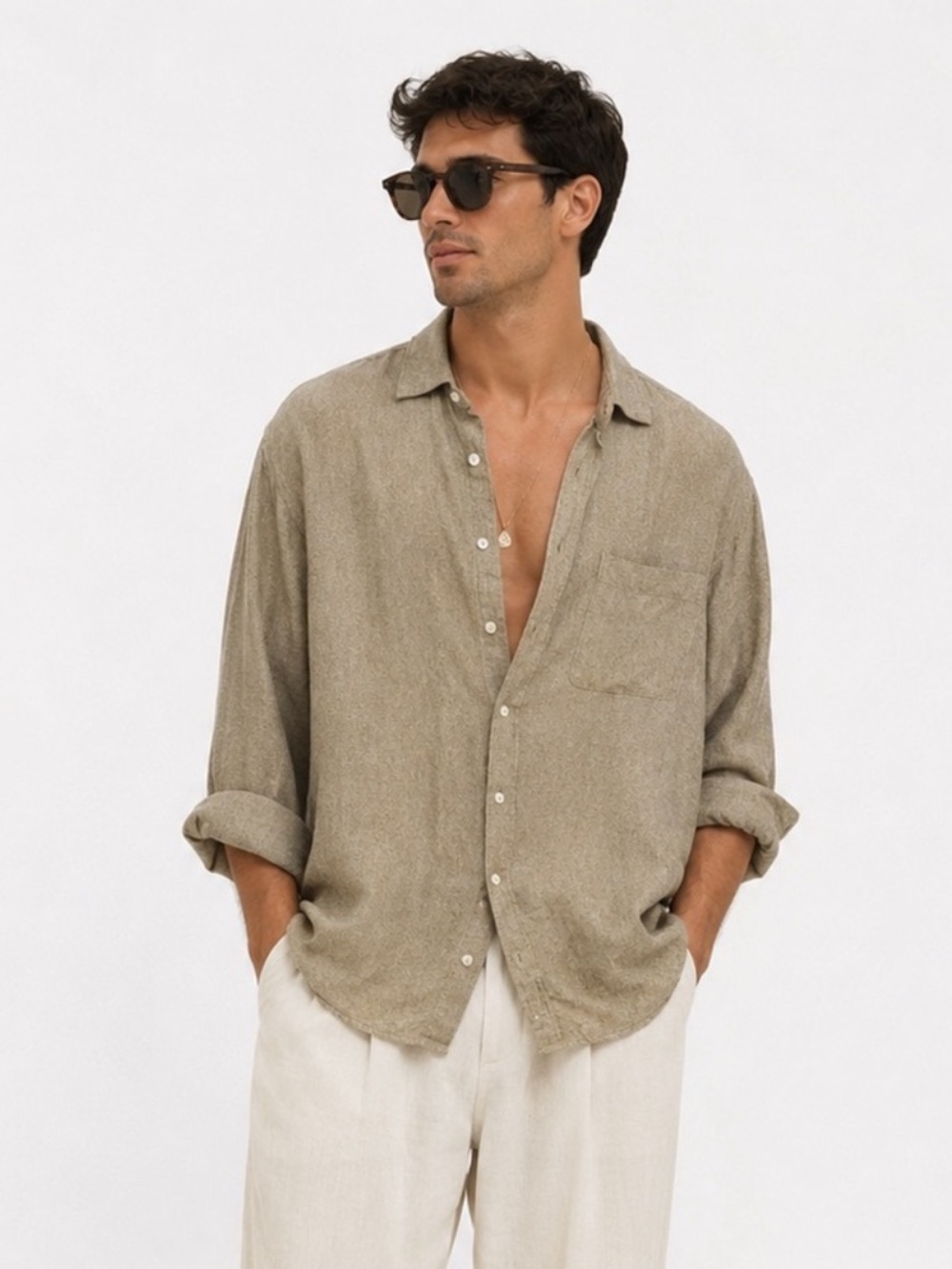 Frank and Oak Light Brown Button-Up Shirt Jacket